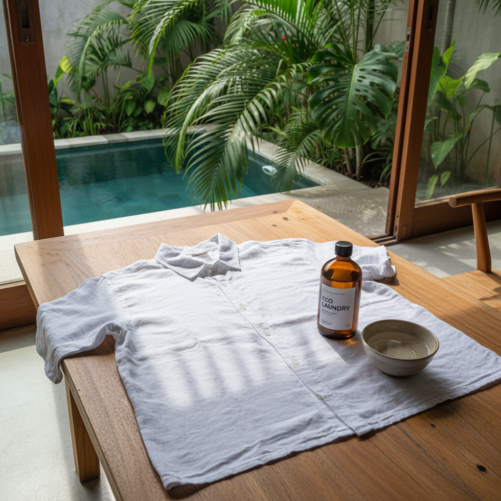 removing sunscreen and zinc stains from organic cotton shirts - CleanFold Eco Laundry Bali