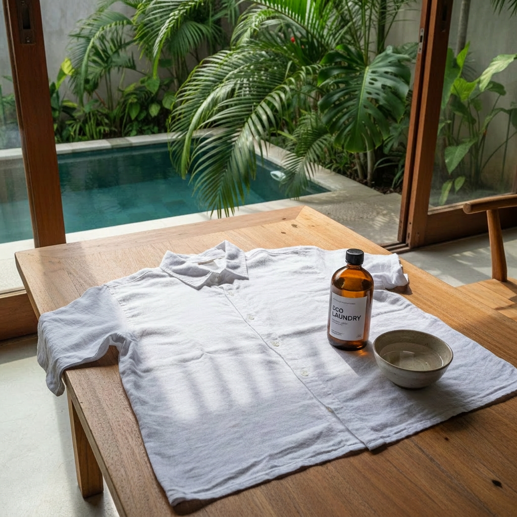 removing sunscreen and zinc stains from organic cotton shirts - CleanFold Eco Laundry Bali